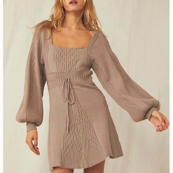 NEW!! Free People Emmaline Mini Dress - Taupe - Picture 1 of 5